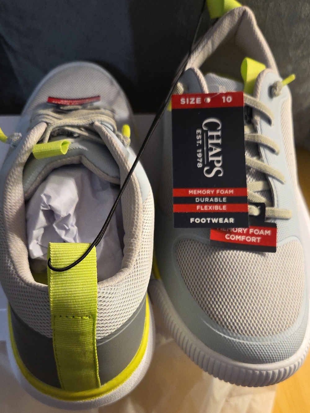 Chaps Light Gray and Neon Yellow Mesh Slip-On Sneakers